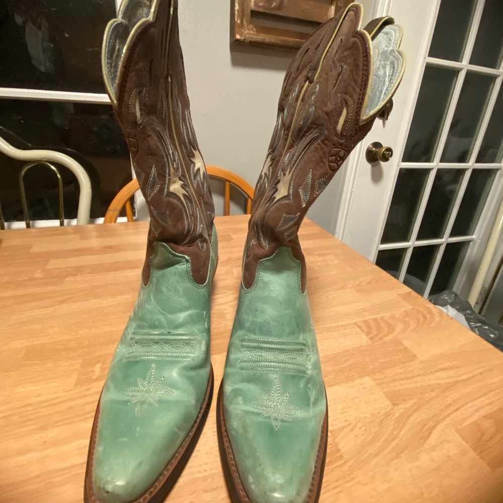 Ariat Mint Green and Brown Two-Tone Leather Heeled Boots